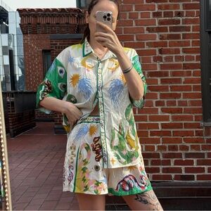 Colorful Printed Two-Piece Shirt & Short Set